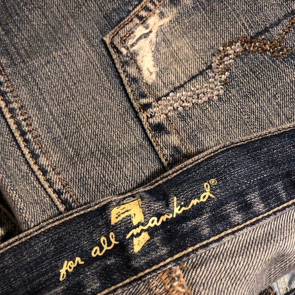 7 For All Mankind Crystal Signature Squiggle Pocket Denim Mini Skirt 26 - Picture 5 of 6